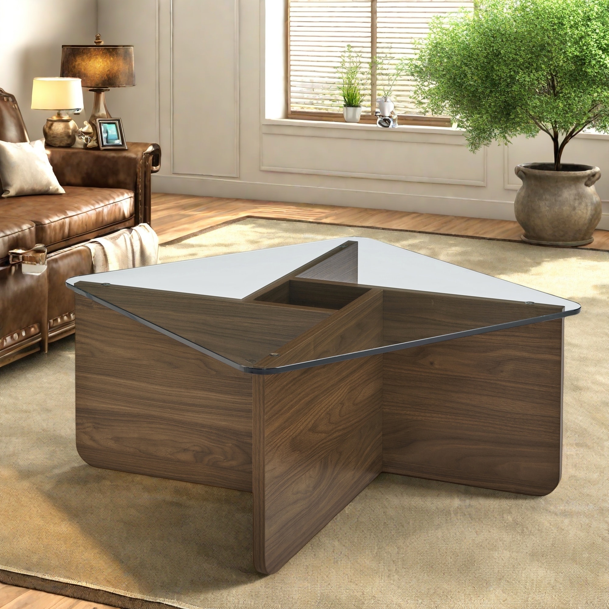 31.5" MDF Modern Coffee Table - Tempered Glass Top and MDF Base for Indoor/Outdoor Use