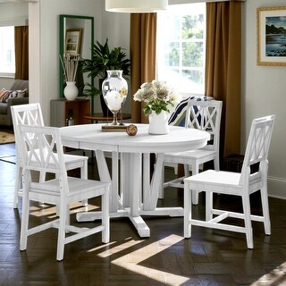 Rustic Extendable Dining Table Set Round Trestle Table and 4 Cross Back ...