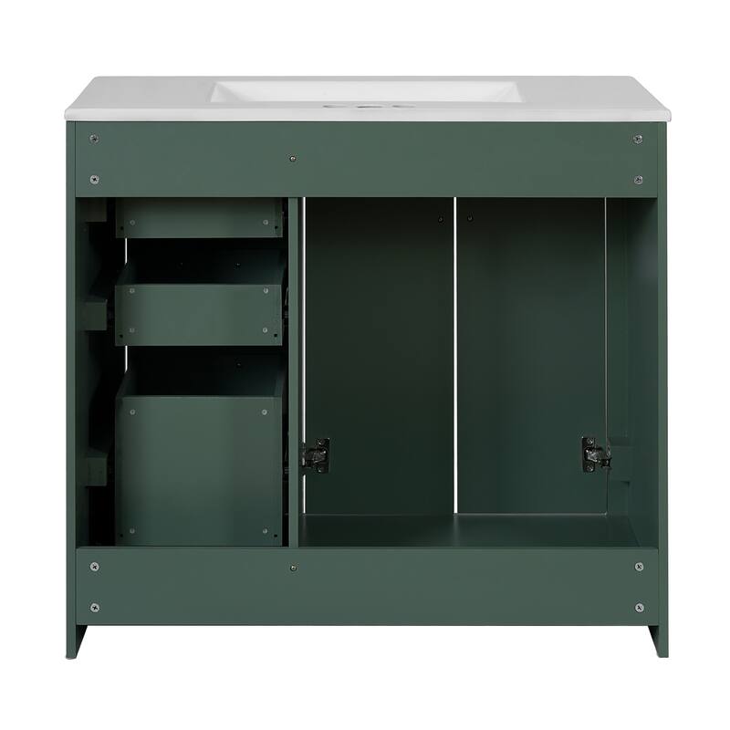 36'' Freestanding Bathroom Vanity with Sink, Solid Wood Frame, 3 Drawers