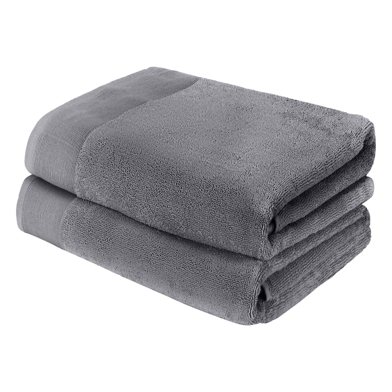 Fabstyles Camelot Bath Towel 600 GSM Zero-Twist Cotton Set of 2 - 27"x52" - Grey