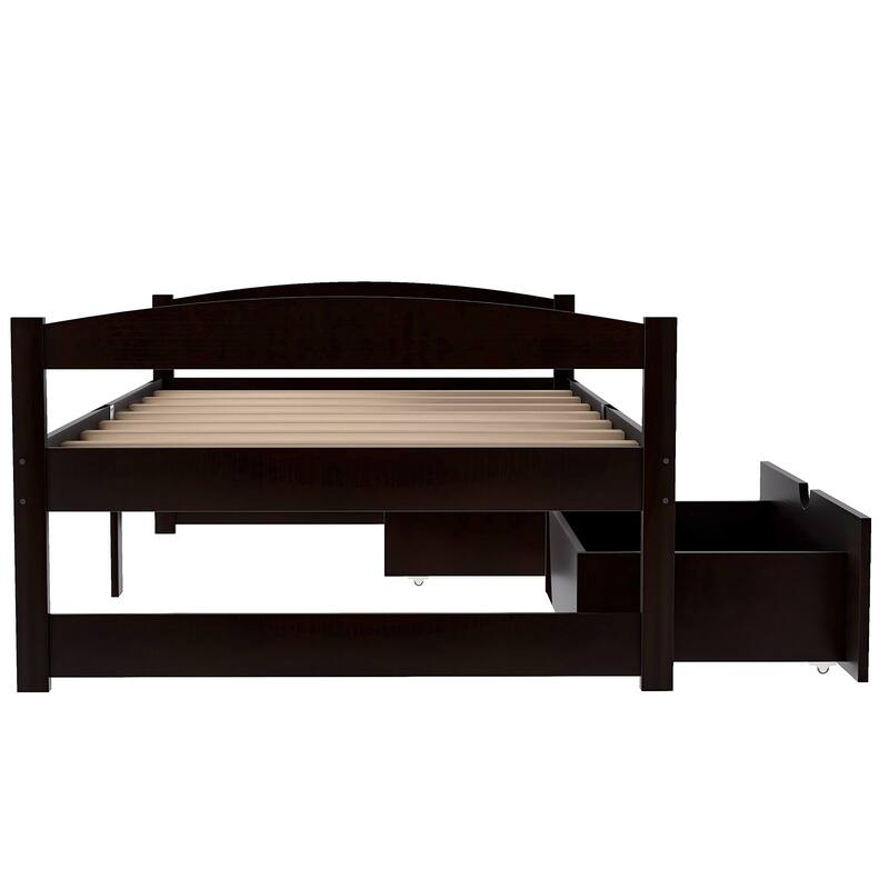 Twin Size Platform Bed with 2 Drawers in Espresso Finish, Space-Saving Storage