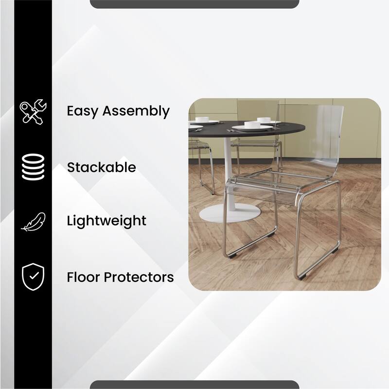 Lima Modern Contemporary Transparent Stackable Acrylic in Chrome Steel Dining Accent Side Chair Set of 4