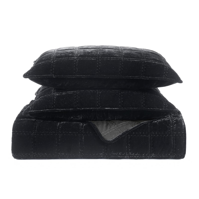 HiEnd Accents Stella Faux Silk Velvet Double Box Stitch Modern Rustic 3 Piece Quilt Set