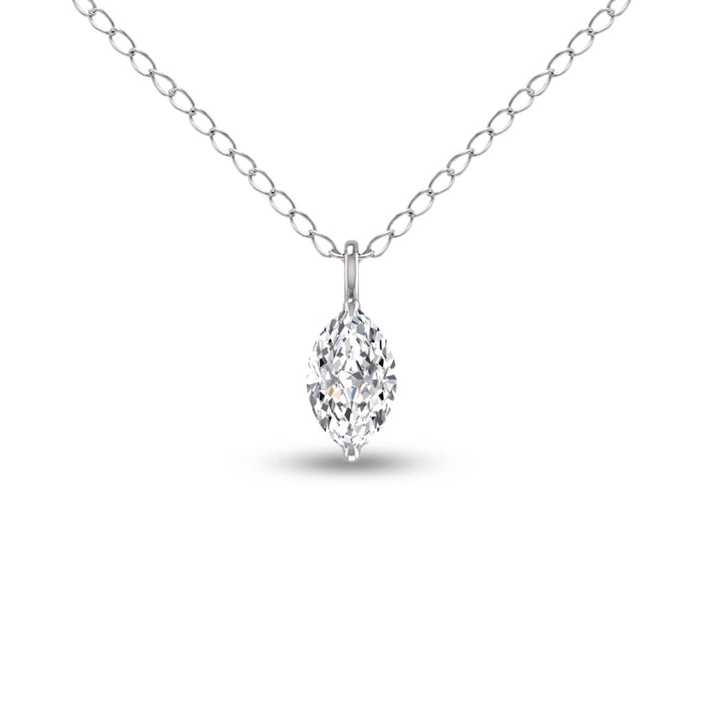 Marquee Lab Grown 1/4 Carat Marquise Solitaire Diamond Pendant in 14K White Gold