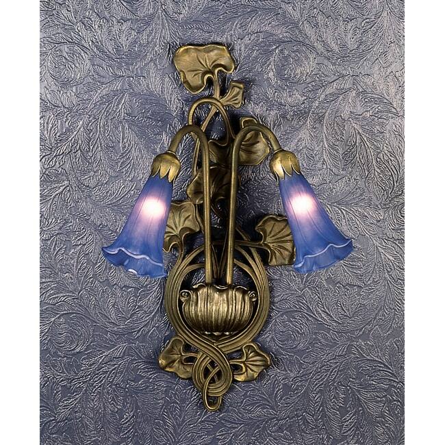 Meyda Tiffany Lilies 11" Wide 2 Light Double Sconce with Art Glass - Blue