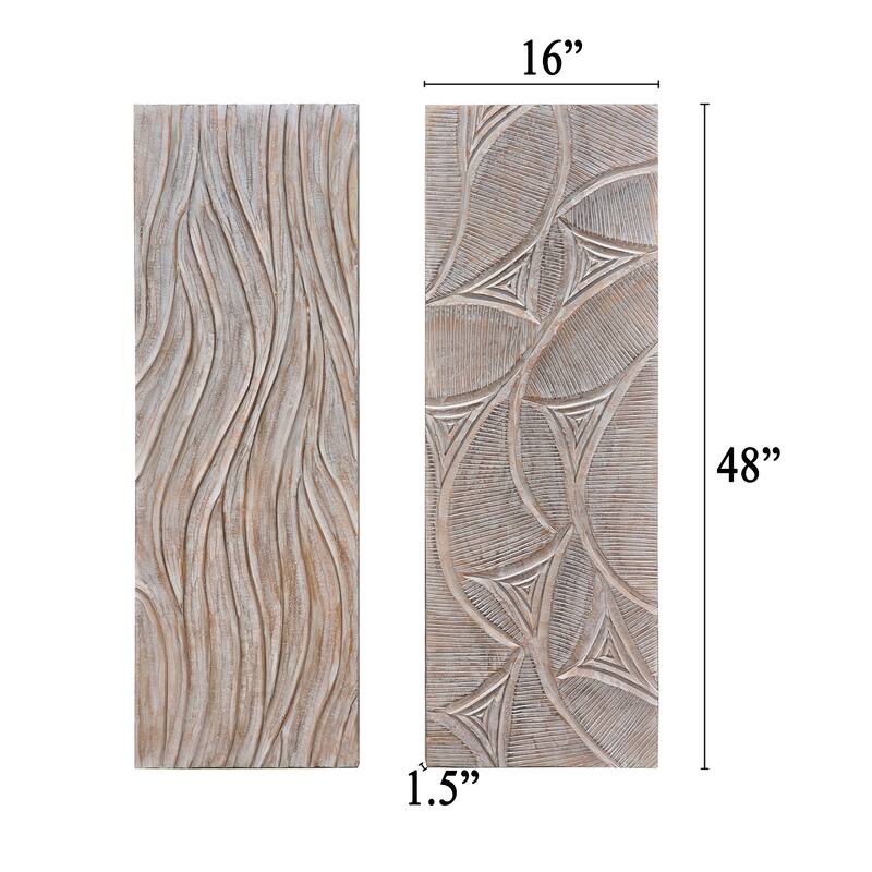 2pc Wood Wall Art Panels | 16x48 Inch Abstract Geometric and Wave Pattern Decor| Distressed Gray