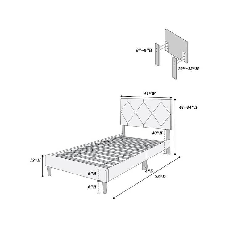 Twin Size Bed w Adjustable Headboard 1pc Bedframe, Light Pink Velvet Upholstered Youth Bedroom Furniture