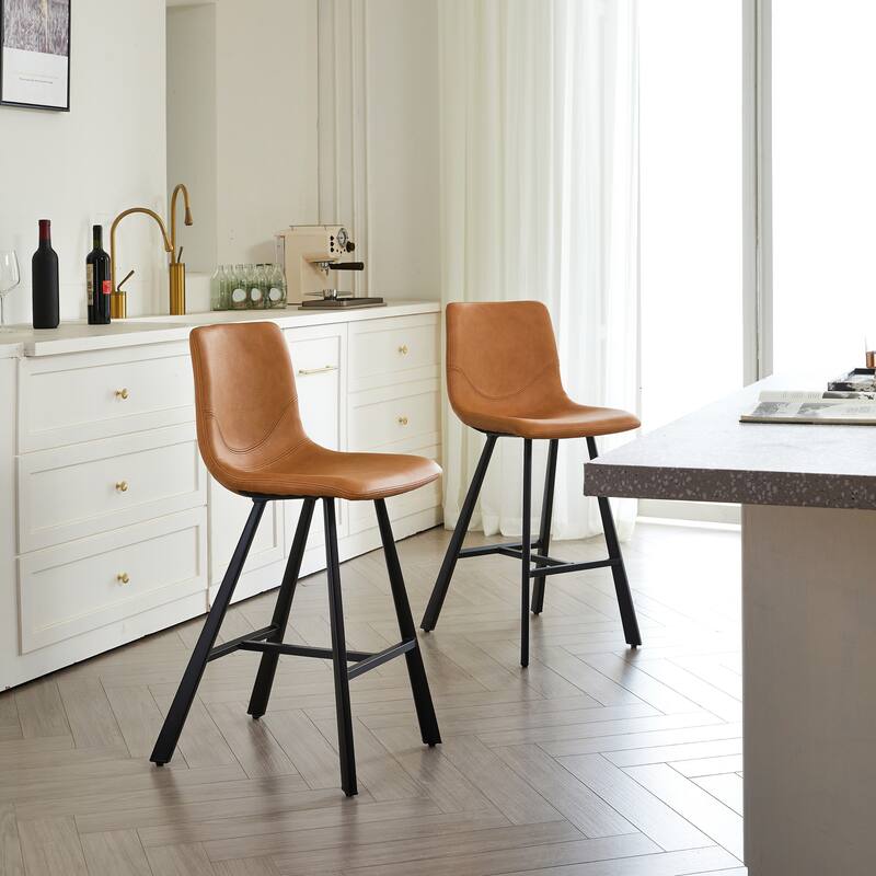 Rossetta 2-Piece Versatile Modern Style PU Bar Stool Set with Ergonomic Backrest and Reinforced Integrated Cross-Bar Footrest