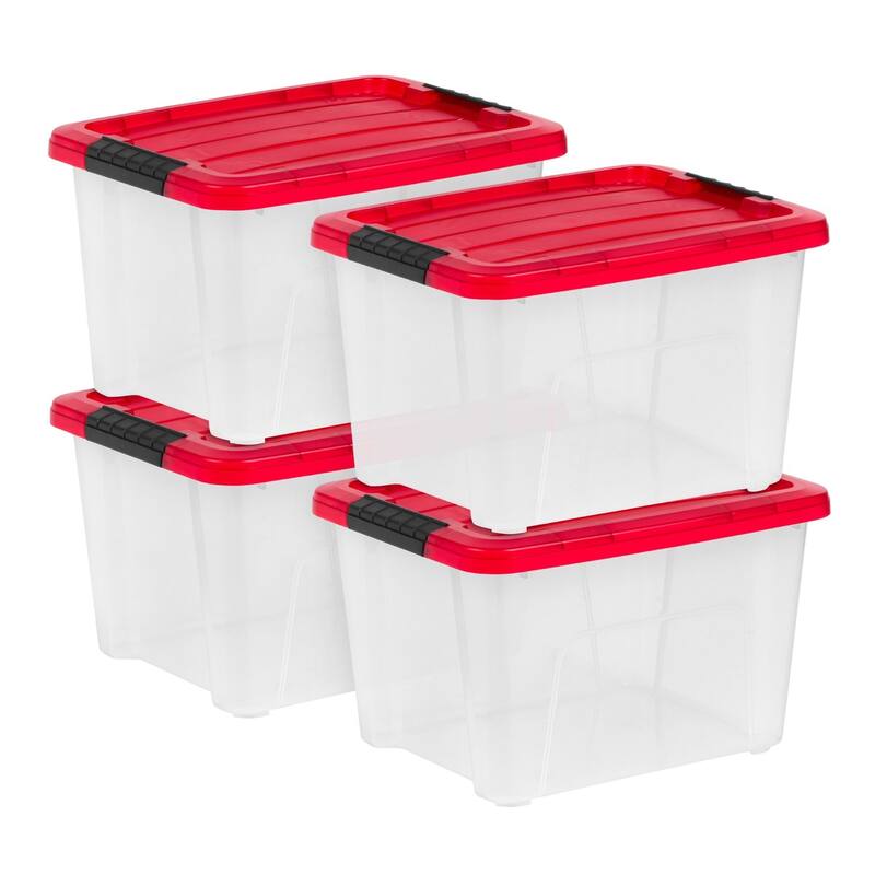 20.5 QT Stackable Holiday Storage Bins, Clear/Red (4-Pack)