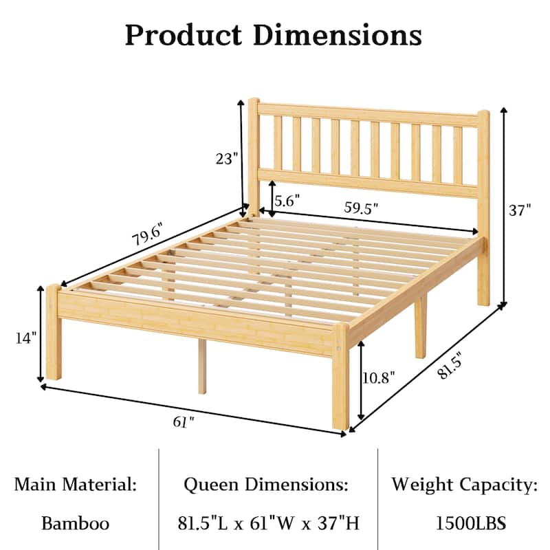 37 Inch Solid Bamboo Bed Frame with Headboard, Stylish & Sturdy Sleep Solution