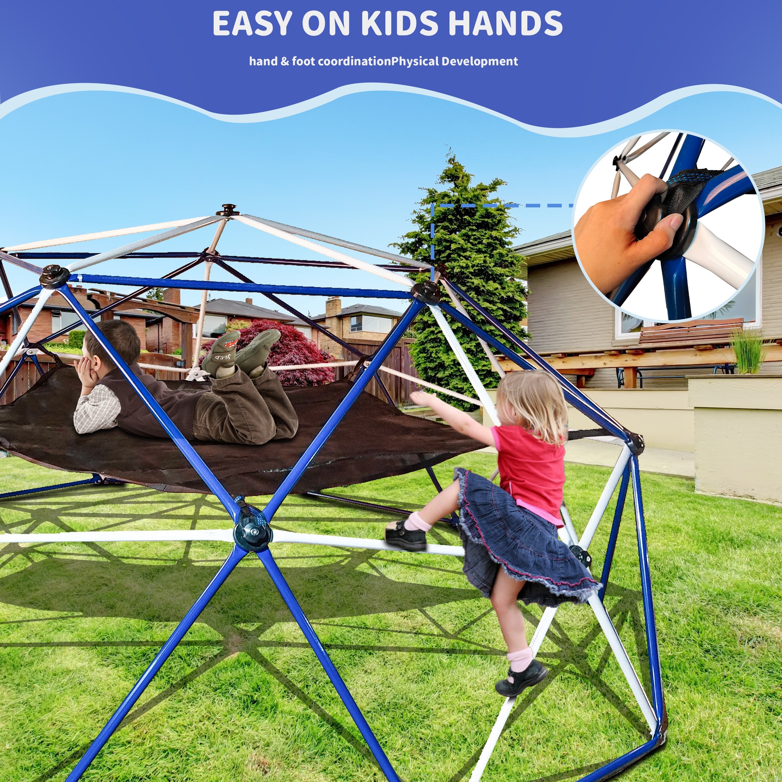 VEVOR Clibing Doe For Kids 3 To 10 Years Old10FT Geoetric Doe Cliber With Haock And Swing Jungle Gy Supports 750lbs JHPDYX10FTDCW810V0