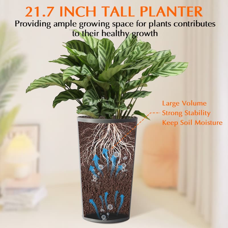 2 Pack Tall 21.7 in Planters for Outdoor Plants, Modern Tall Square Planter Box, Indoor Outdoor Porch Patio Flower Pot