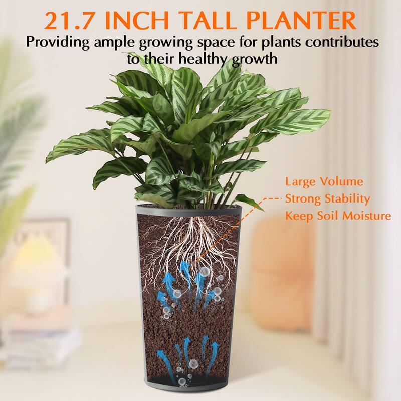 2 Pack Tall 21.7 in Planters for Outdoor Plants Modern Tall Square Planter Box