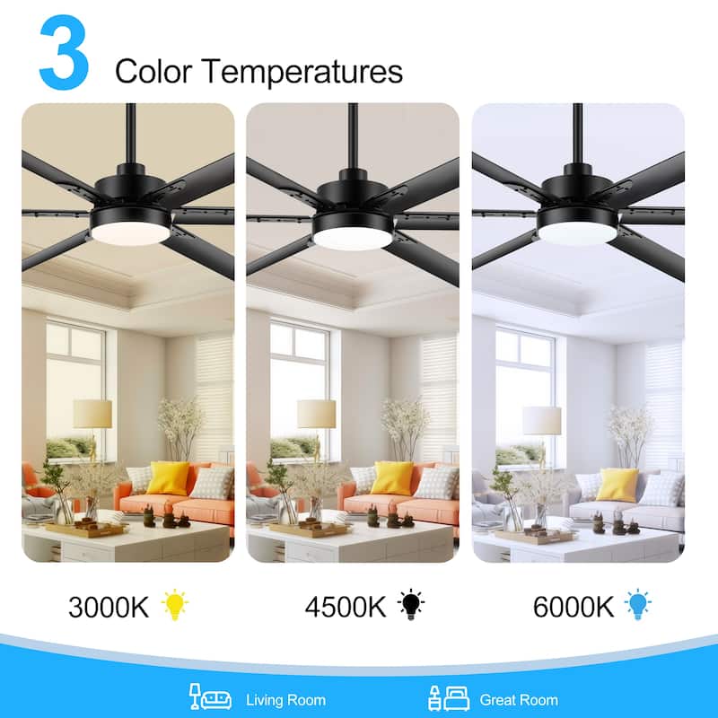 65-in Indoor Large LED Ceiling Fan with Light Remote (6-Blade)