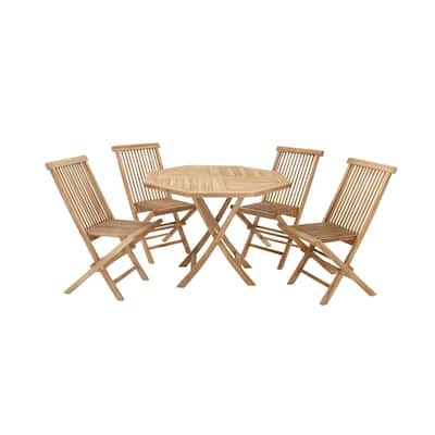 Teak Wood Folding 4 Chair Outdoor Dining Set - Set of 5 Brown - Roche River Decor - 42"W x 42"L x 30"H