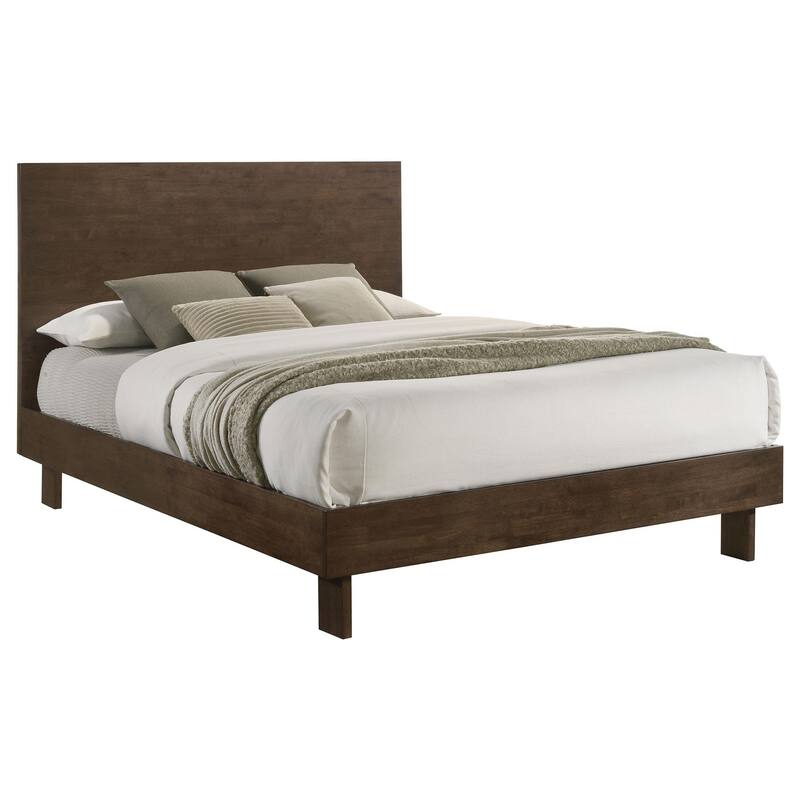Genu Queen Platform Bed, Panel Headboard, Warm Walnut Brown Wood