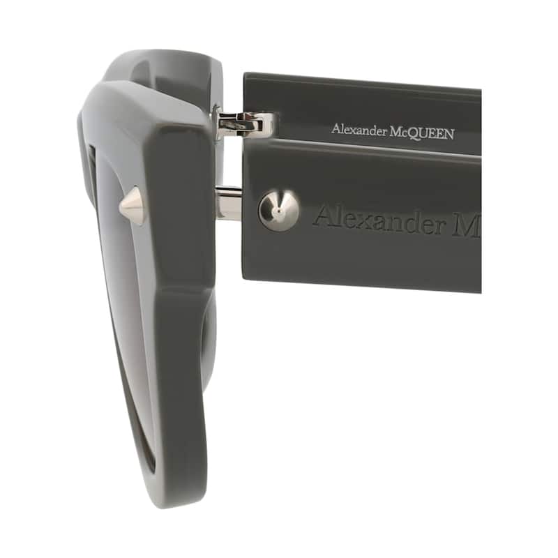 Alexander McQueen Square-Frame Recycled Acetate Sunglasses, Warm Brown Lens, Shiny Solid Grey w/Silver Studs Frame