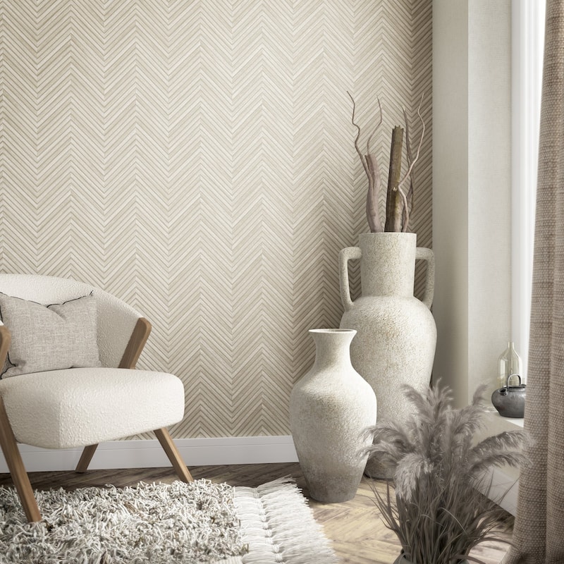 Galerie Wallcoverings Woods and Wicker Collection Herringbone Wood Effect Matte Finish Vinyl on Non-woven Wallpaper Roll