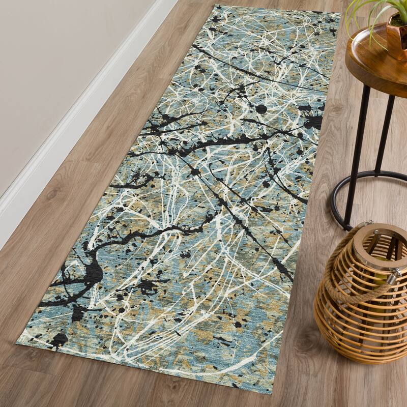 Machine Washable Indoor/ Outdoor Modern Splatter Chantille Rug