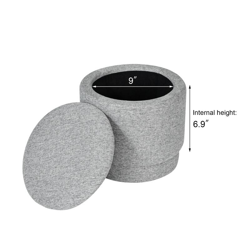 Adeco 2-Piece Round Fabric Storage Ottoman Set with Removable Lids