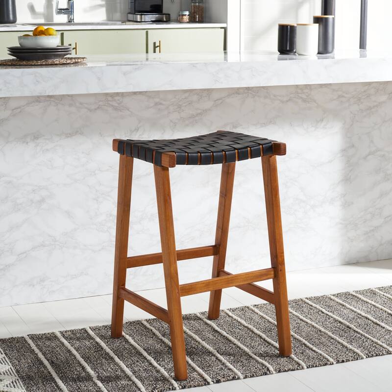 SAFAVIEH Remzija 30-inch Woven Leather Rectangle Bar Stool - 20" W x 19" D x 30" H