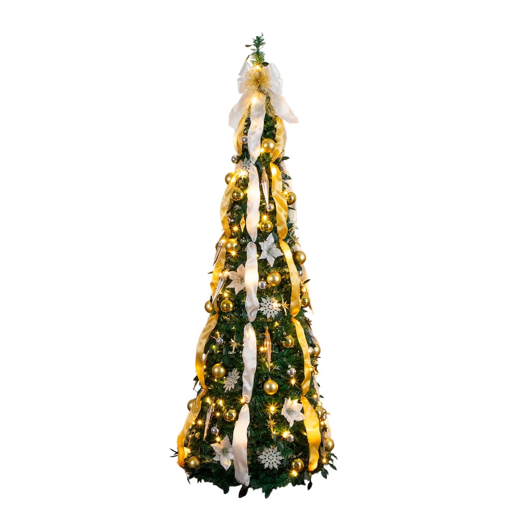 6-ft Pre-Lit Pop up Christmas Tree with Gold & Silver Ornaments