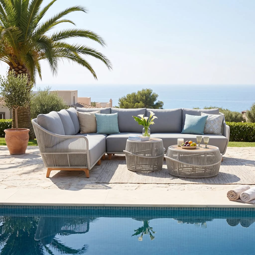 6-Piece Outdoor Wicker Conversation Set Sectional Sofa with Cushions and Coffee Table