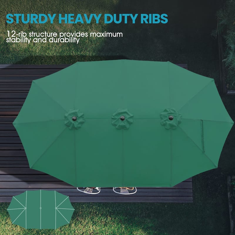 Aoodor 15ft Outdoor Double Sided Market Patio Umbrella with Base Stand