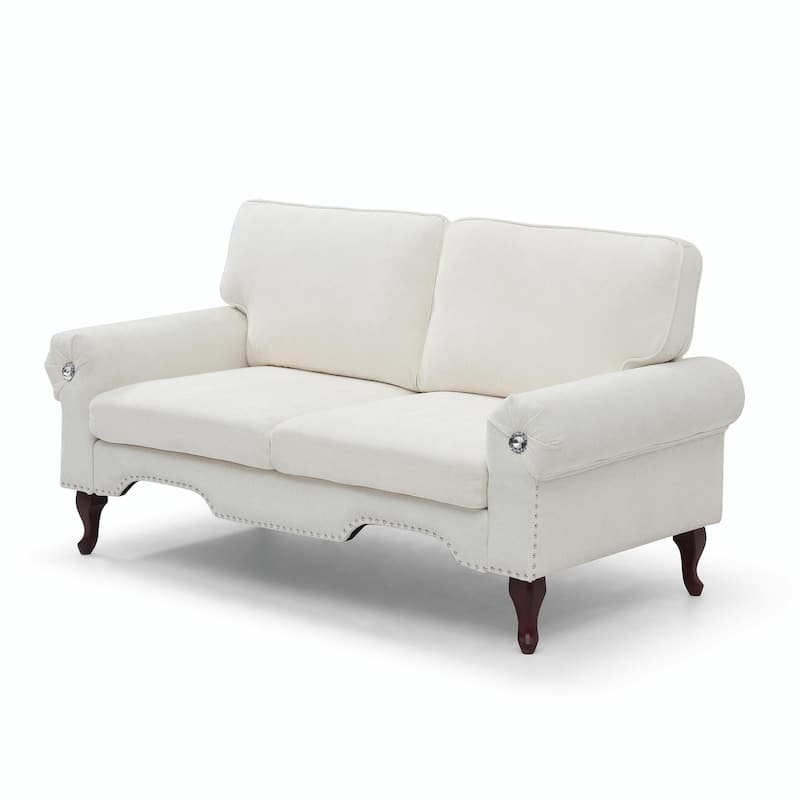 Linen Loveseat - Tufted Chesterfield Sofa