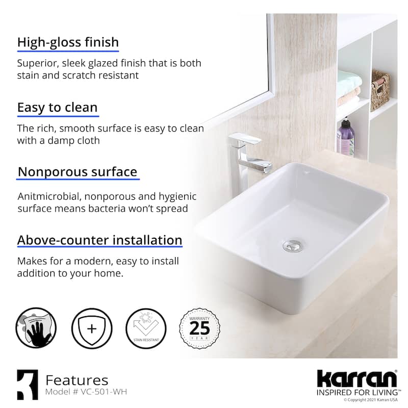 Karran Valera 19" Vitreous China Vessel Bathroom Sink in White