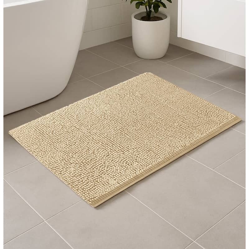 36"x24" - Beige Large Soft Cozy Plush Chenille Bath Mat Bathroom Rug