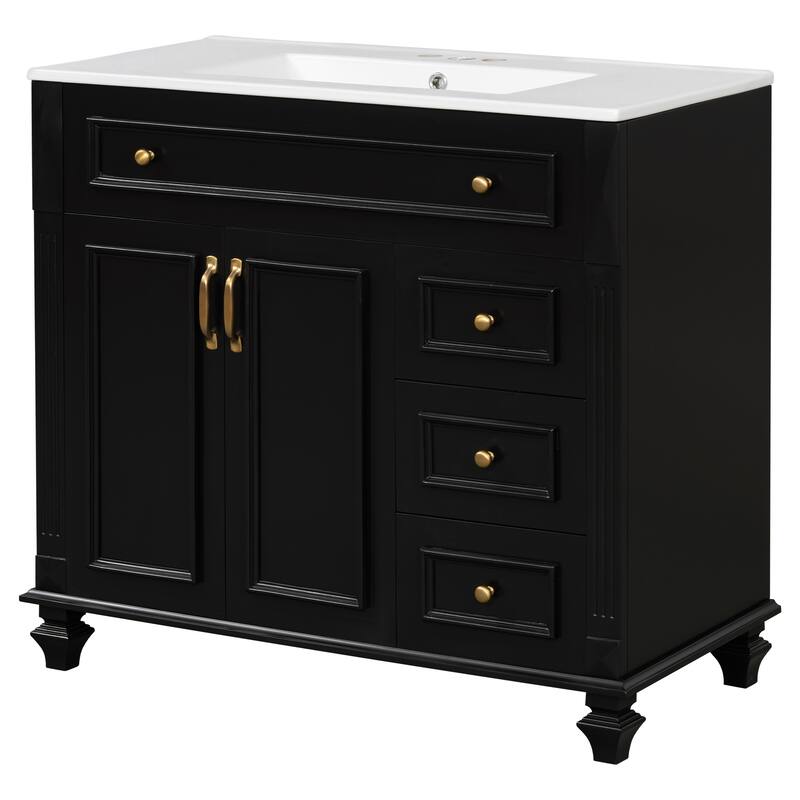 GDFStudio - Oliver Bennett 36-Inch Freestanding Bathroom Vanity with Flip-Out Storage and Refined Wood