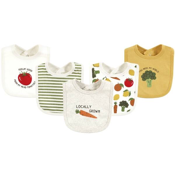 slide 1 of 1, Touched by Nature Unisex Baby Organic Cotton Bibs, Happy Veggies, One Size - Happy Veggies - One Size One Size - Happy Veggies