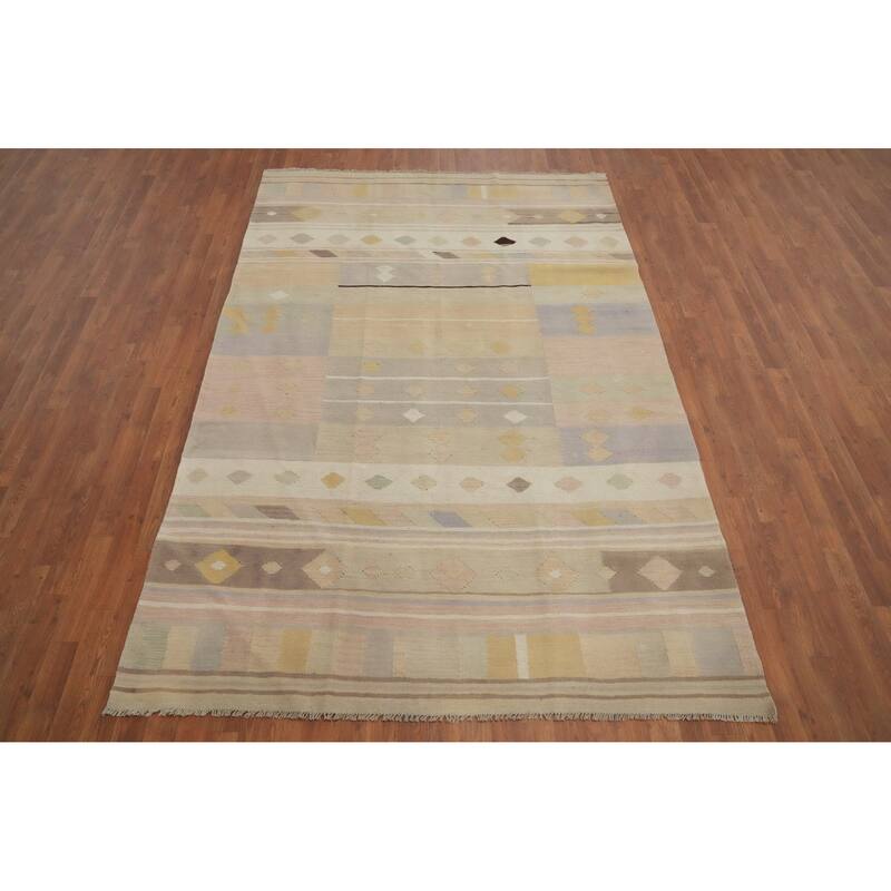 Hand Woven Oriental 100% Wool Carpet Southwestern Tribal Multi-Colored Kilim Area Rug - 8' 11'' X 5' 10''