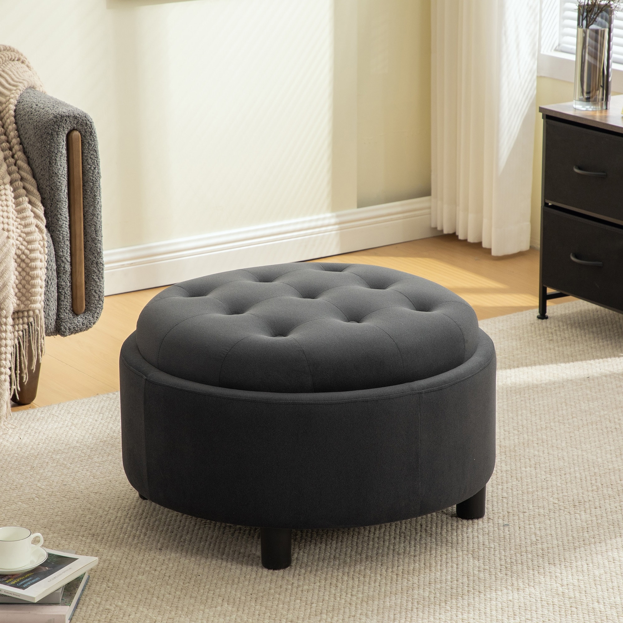 29.33''W Modern Round Ottoman with Storage Space,Reversible Top With Tray