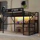 preview thumbnail 17 of 26, Loft Bed with Desk and Charging Station, Metal Loft Bed with Stairs and Light for Kids and Teens