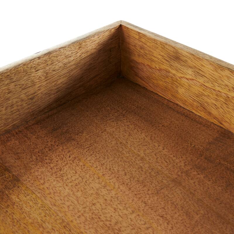 Brown Mango Wood Handmade Living Room Decor Tray with Black Groove Exterior (Set of 2)