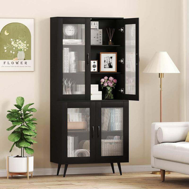 Costway Kitchen Pantry Cabinet with Translucent Fluted Doors & - See Details