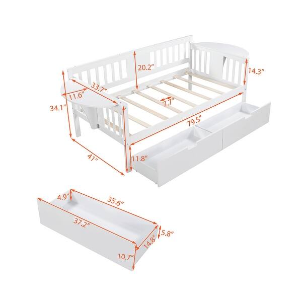 dimension image slide 1 of 3, Roomfitters Twin Size Daybed with Two Drawers, Wood Slat Support, Practical and Space-Efficient Storage Solution