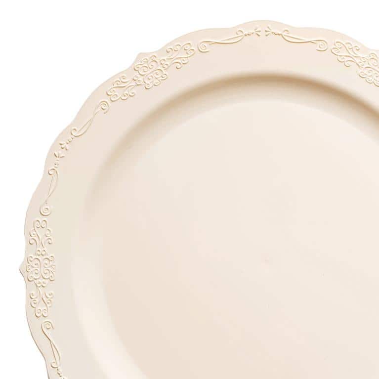 Vintage Rim Round Disposable Plastic Plate Packs - Party Supplies