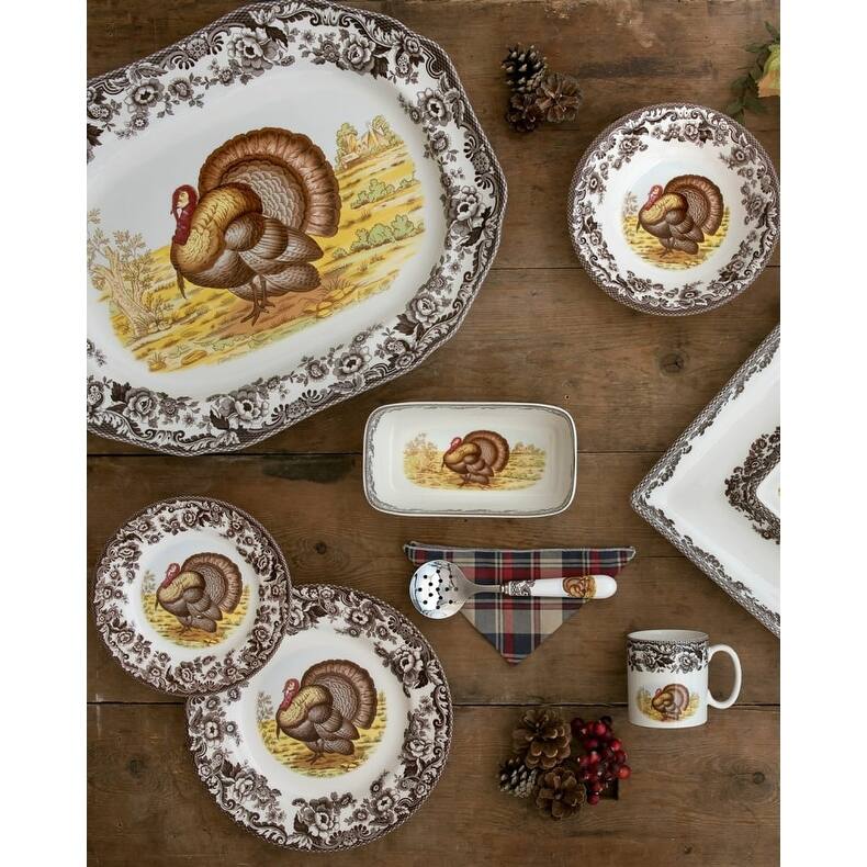 Spode Woodland Soup Bowl Set of 4 with Turkey Motif 9 inch On Sale