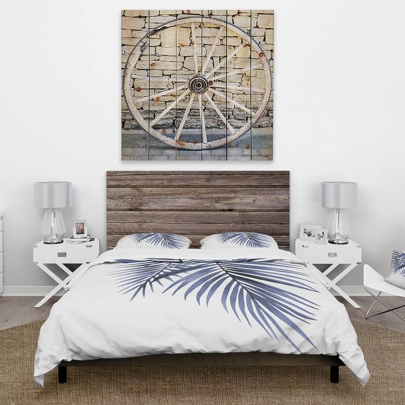 Designart 'Blue Palm Leaves Abstract Tropical Branches' Traditional Duvet Cover Set
