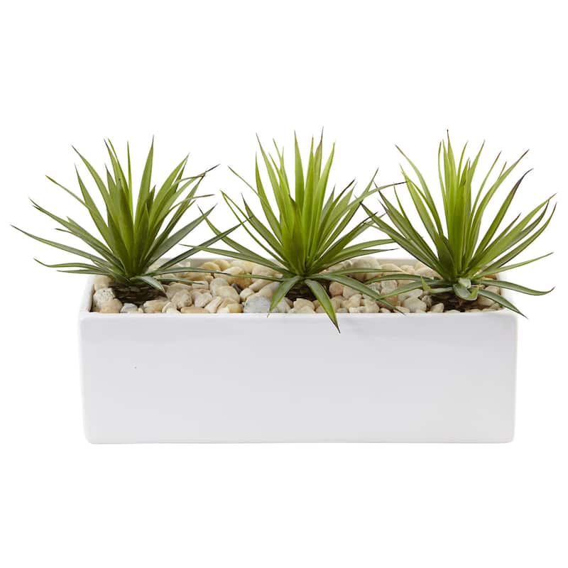 Artificial Plant with Vase Vintage Green Grass Decor Home Living Room Tabletop Décor - White - 8