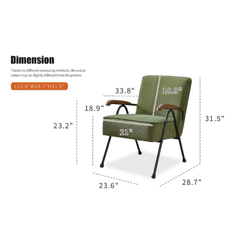 Green Modern 20" High Back Upholstered Accent Chair with Metal Legs and Soft Padded