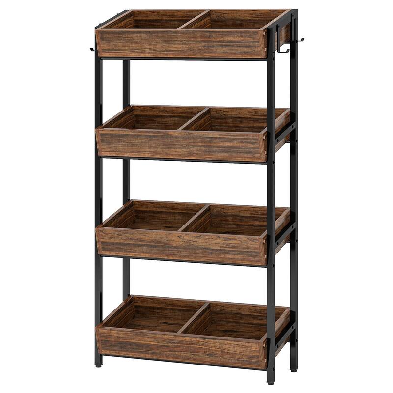 4-Tier Wood Utility Storage Shelves, Fruit and Vegetable Basket Stand for Kitchen, Office