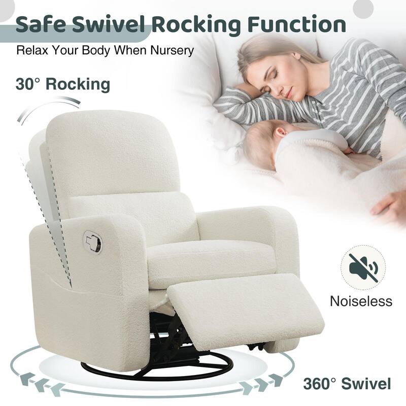Swivel Manual Recliner Chair Teddy Fabric Nursery Glider Rocking Recliner Set of 2