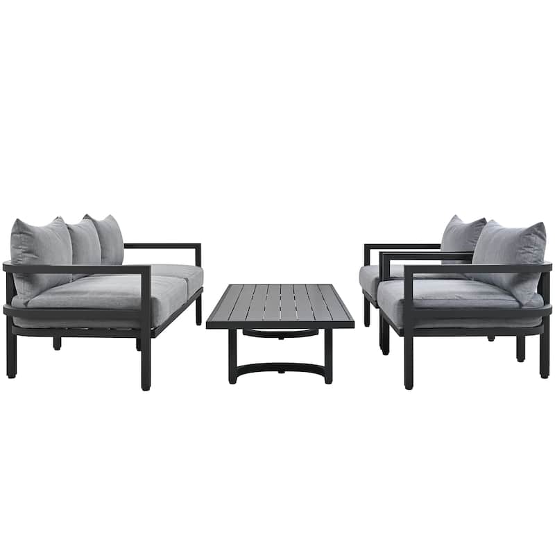 Roomfitters 4-Piece Outdoor Steel Sofa Set with Coffee Table, 3-Seater Couch and 2 Armchairs for Patio Garden