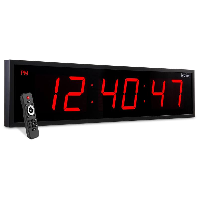 Ivation Large Digital Clock, 72" Led Wall Clock with Stopwatch, Alarms, Timer, Temp & Remote - Red - 72"
