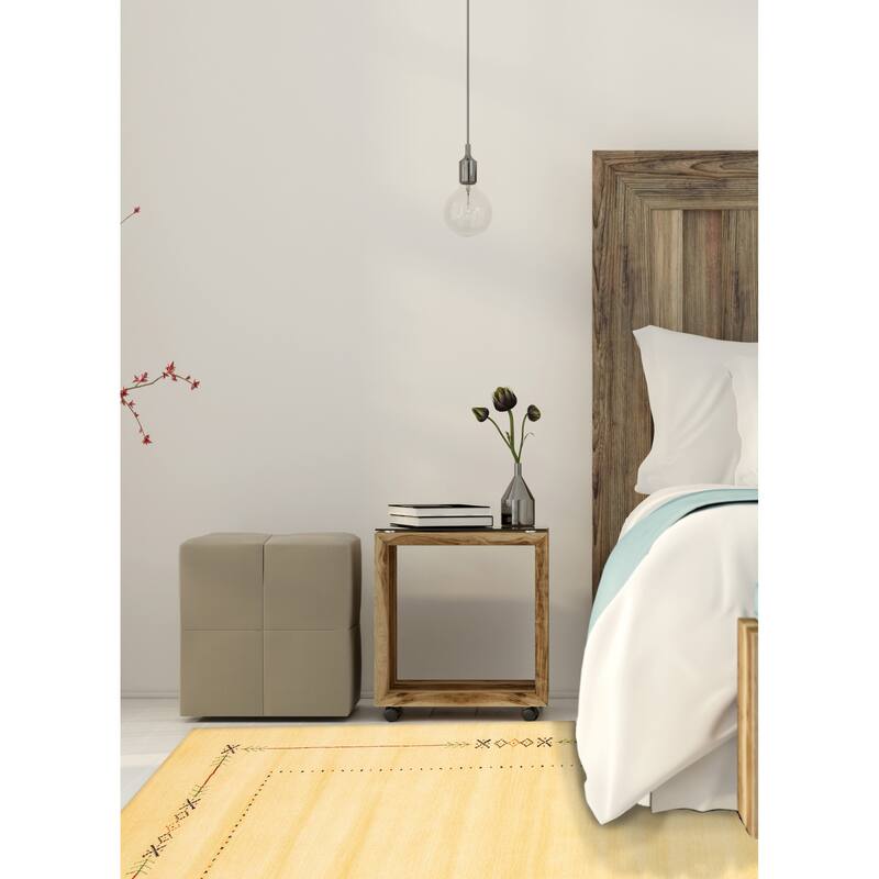 ECARPETGALLERY Hand Loomed Kashkuli Gabbeh Light Gold Wool Rug - 4'0 x 5'9