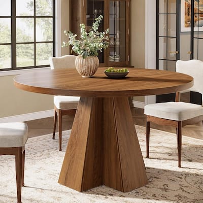 Round Dining Table, Circle Kitchen Table with Pedestal Base